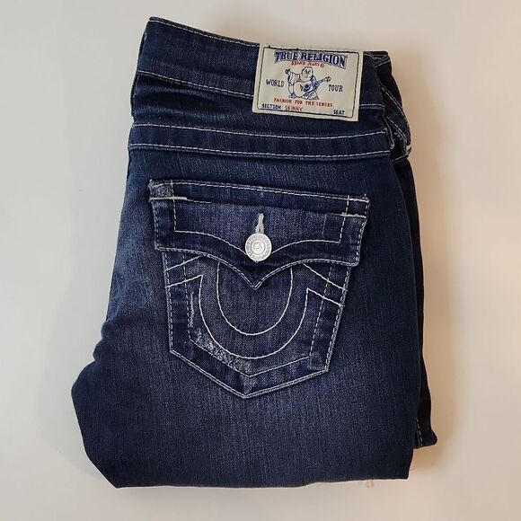 True Religion Jeans Women's Sz 25 Section Skinny Pocket Flap Dark Wash Denim - Picture 2 of 14